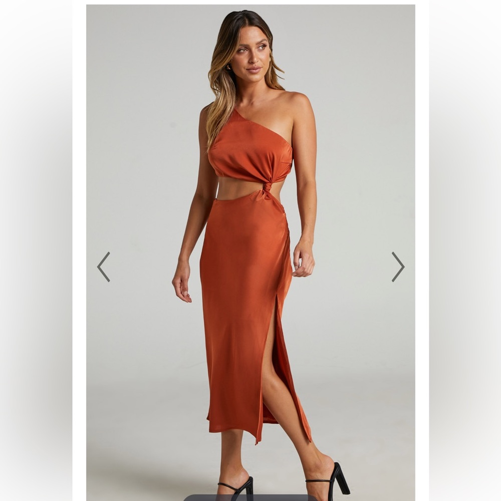 One shoulder dress with slide split - rust